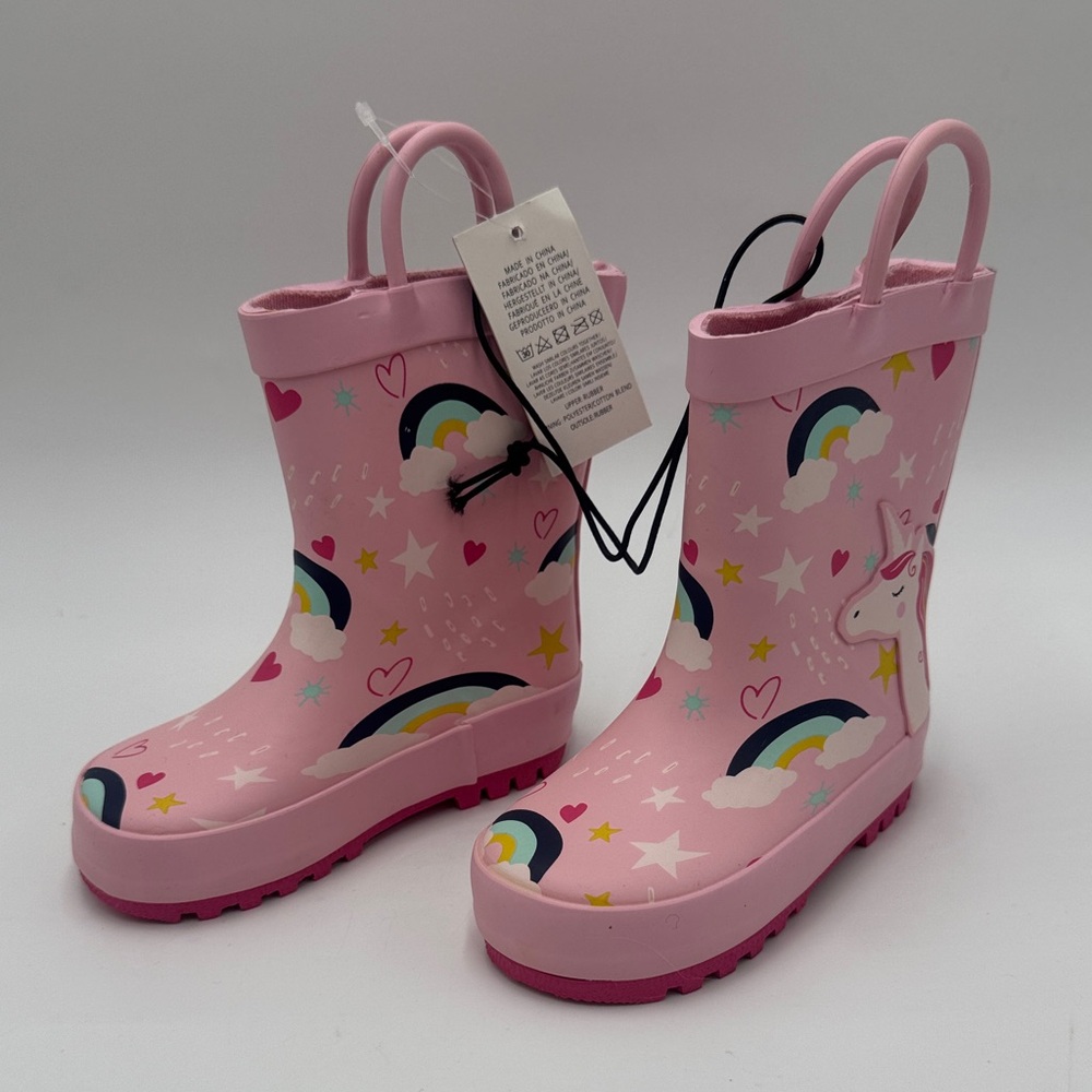 KomfysMe Kids Rain Boots Unicorn Rainbow Pink Toddler Size 5 - Picture 1 of 7
